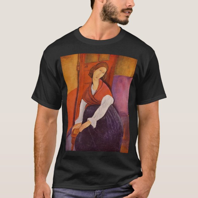 T-shirt Jeanne Hebuterne Dans Un Châle Rouge Par Modiglian (Devant)