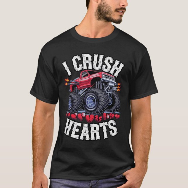 T-shirt J'écrase Coeurs Monster Truck Funny Valentines Day (Devant)