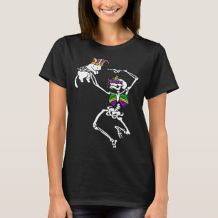 T-shirt Jester Skeleton Dancing Chat Mardi Gras Masque Car