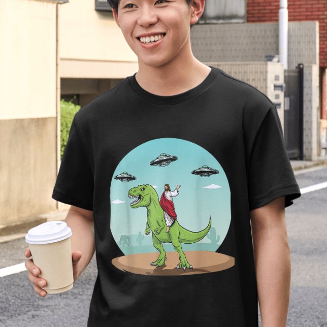 T-shirt Jésus À cheval Un Dinosaure Drôle Alien UFO Bigfoo (Créateur téléchargé)