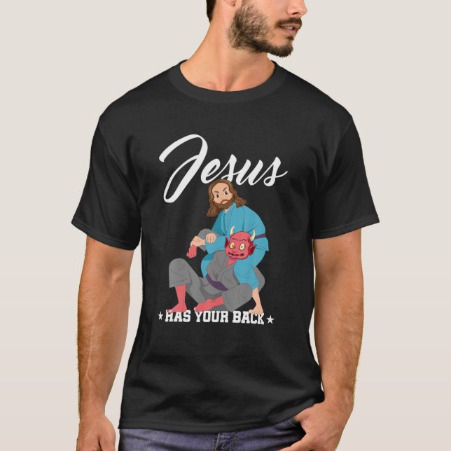T-shirt Jésus A Ton Dos Jiu-Jitsu BJJ Drôle MIXED MARTIAL  (Devant)