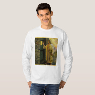 T-shirt Jésus à votre porte avec une conception de feuil