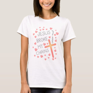 T-shirt Jésus Broke Mes Chaînes Peach Cross avec Coeurs