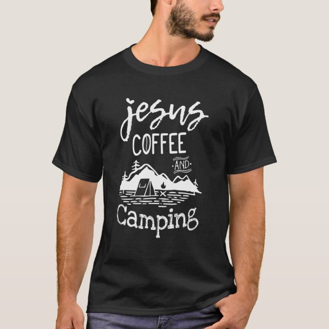 T-shirt Jesus Café Et Camping Religion Camping Camper Exté (Devant)