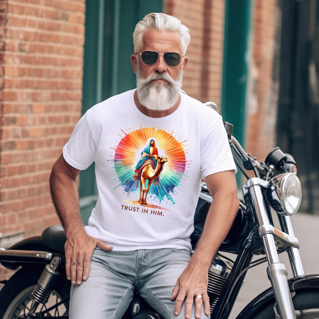 T-shirt Jésus chevauchant un chameau avec un arrière - pla (Créateur téléchargé)