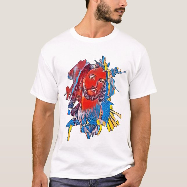 T-shirt Jésus Christ Face coeur sacré art Abstrait (Devant)