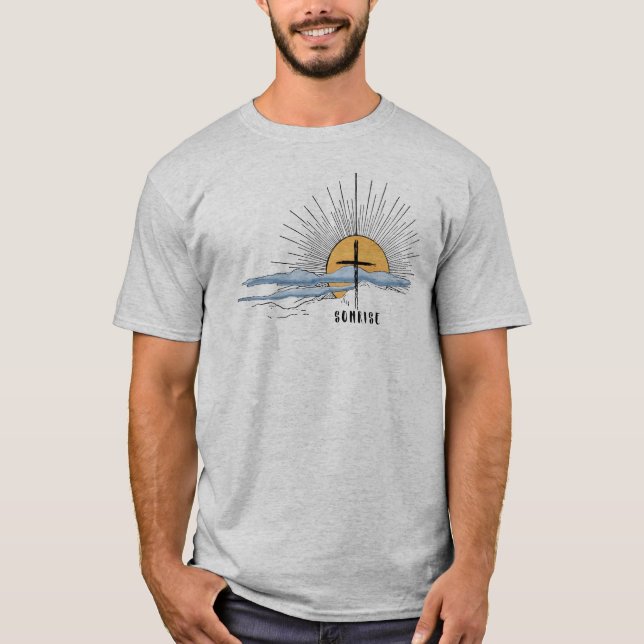 T-shirt Jésus Christ Watercolor Sunrise Cross Christian (Devant)