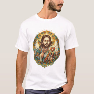 T-shirt Jésus envoyant un baiser Cœur rouge Bouton J'aime