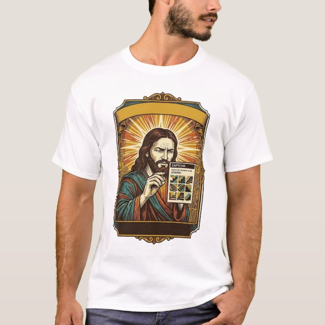 T-shirt Jésus Escalier Flou Test Captcha Sécurité Tech Hum (Devant)