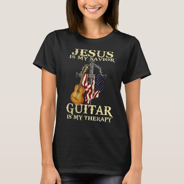 T-shirt Jésus Est Ma Guitare Sauveur Ma Thérapie Drapeau U (Devant)