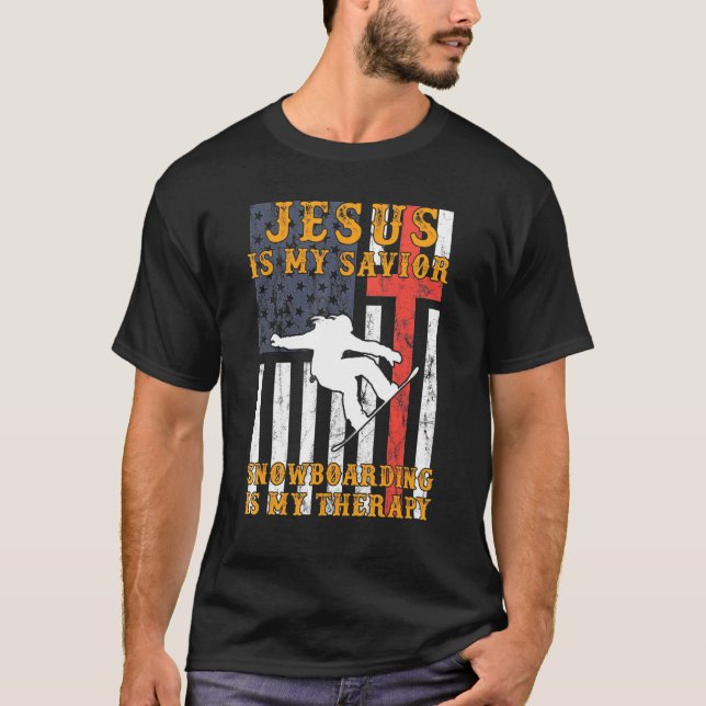 T-shirt Jésus Est Mon Sauveur Le Snowboard Est Mon Hood Th (Devant)