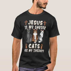 T-shirt Jésus est mon sauveur Les chats sont ma thérapie C