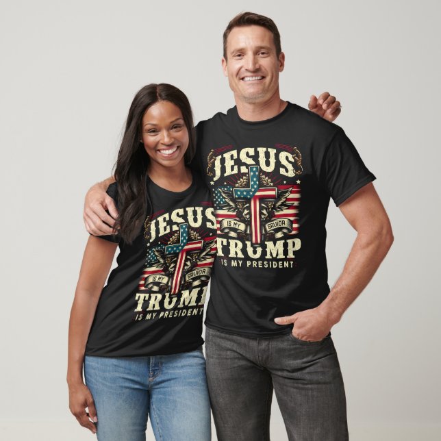 T-shirt Jésus Est Mon Sauveur Trump Est Mon Président Vint (Unisexe)