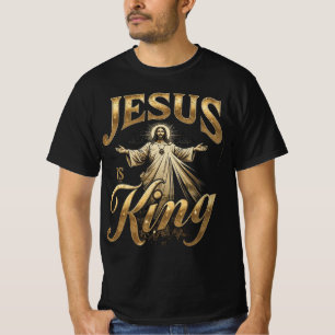 T-shirt Jésus Est Roi Écriture Or Élégant Chrétien