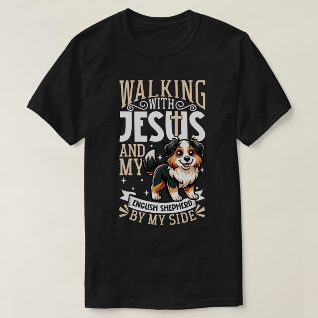 T-shirt Jésus et chien Anglais Berger (Design devant)