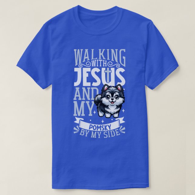 T-shirt Jésus et chien Pomsky (Design devant)