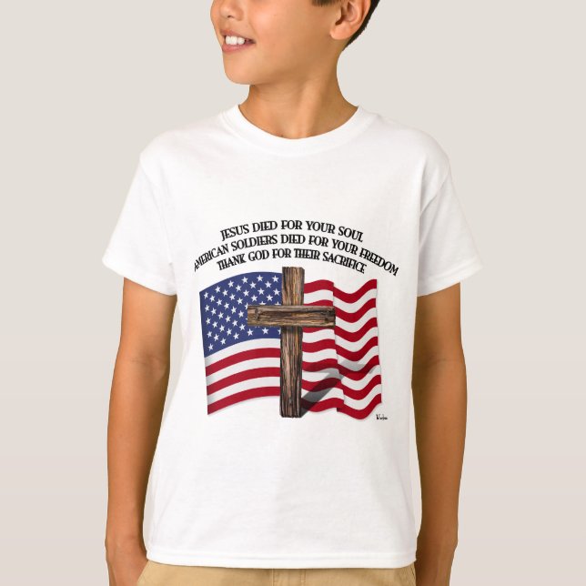 T-shirt Jésus et la croix rocailleuse USA de soldats améri (Devant)