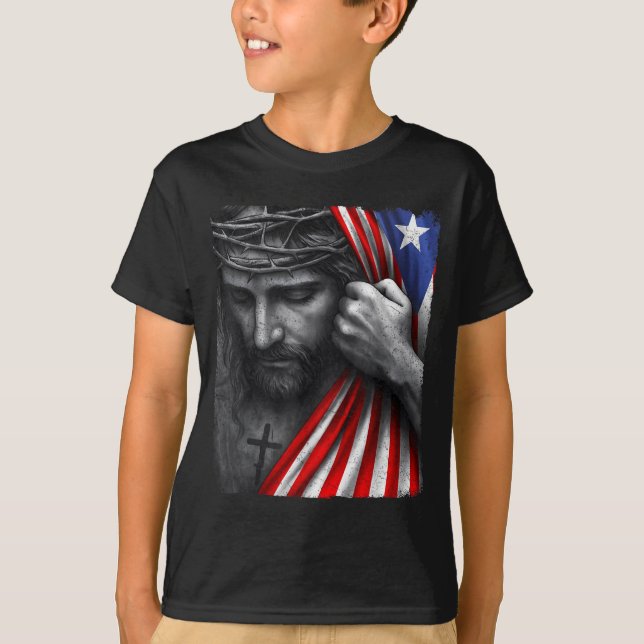 T-shirt Jesus Faith Cross Crown America Puerto Rico Herita (Devant)
