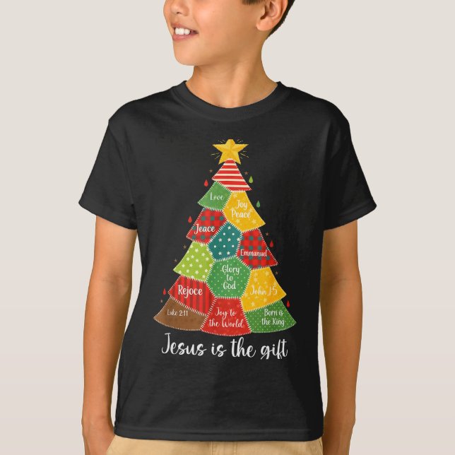 T-shirt Jesus Is The Gift Christmas Tree Patchwork Scriptu (Devant)