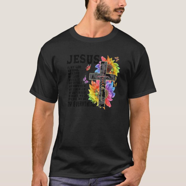 T-shirt Jésus Mon Dieu Mon Seigneur Mon Sauveur Croix Fleu (Devant)