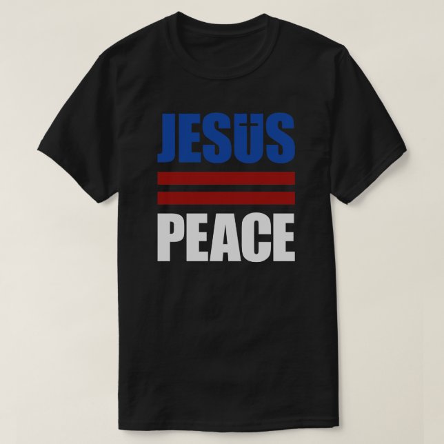 T-shirt JESUS=PEACE rouge, chemise blanche et bleue (Design devant)