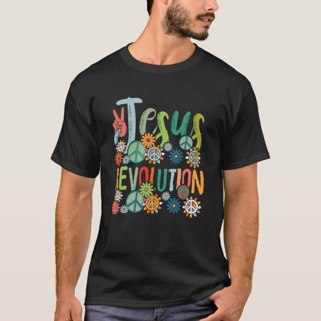 T-shirt Jésus Revolution Foi Retro Super Fleur Paix S (Devant)