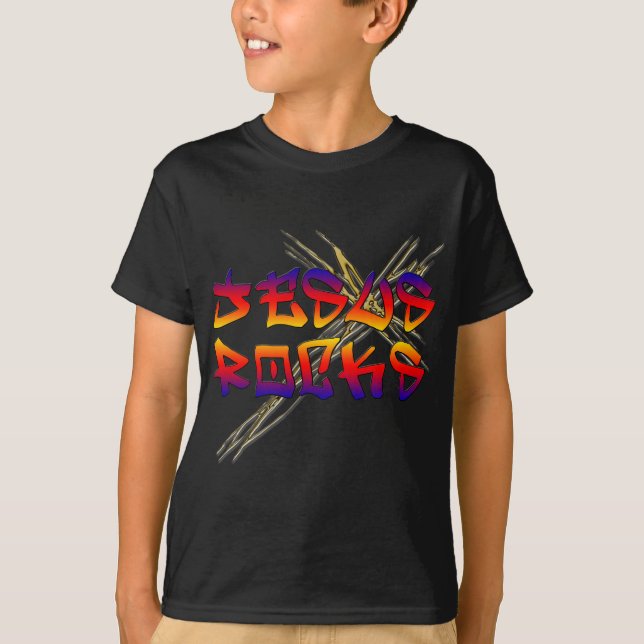 T-shirt Jesus Rocks Christian (Devant)