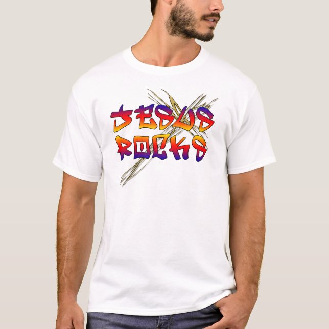 T-shirt Jesus Rocks Christian (Devant)