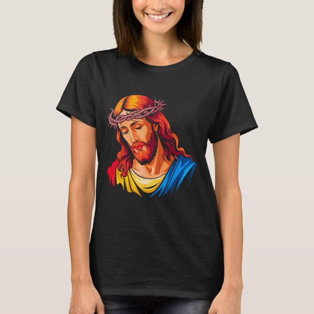 T-shirt Jesus Rtrait Art Christian Religious  (Devant)