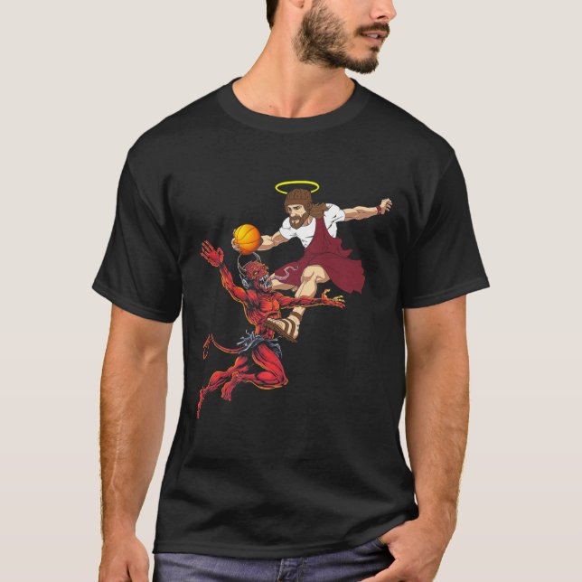T-shirt Jésus Traversant Le Joueur De Basket-Ball Devil Du (Devant)