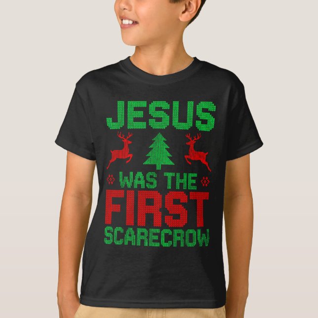 T-shirt Jesus Was The First-ecrow Reindeer Ugly Sweater Xm (Devant)