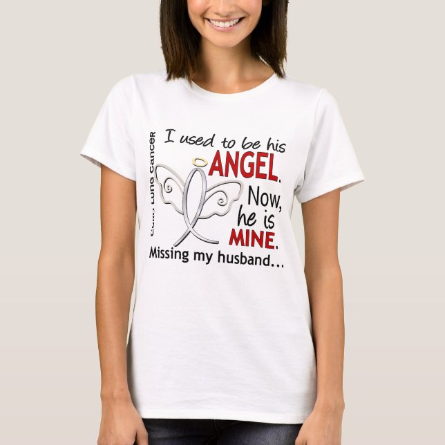 T-shirt J'Étais Son Mari De Cancer Du Poumon Ange (Devant)