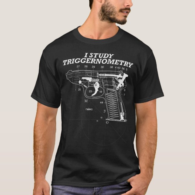 T-shirt J'étudie la triggernométrie, le dessin des pièces  (Devant)
