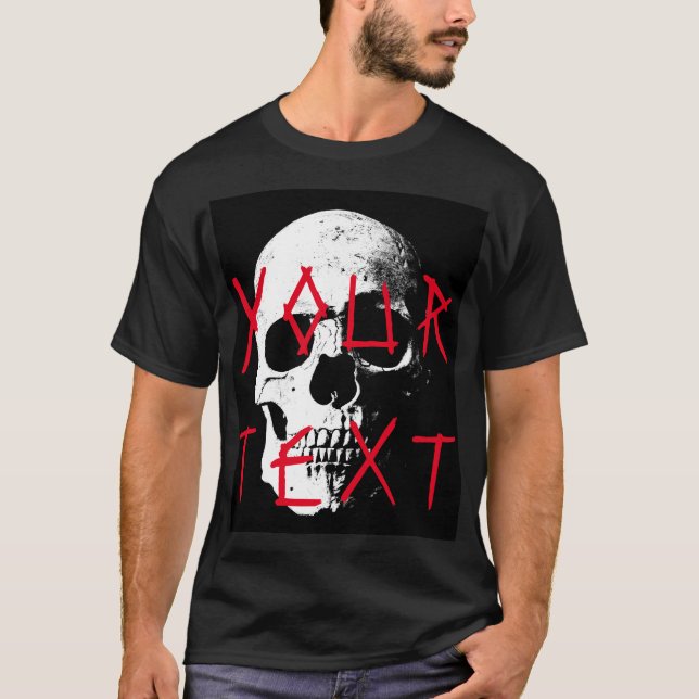 T-shirt Jeu de crâne rouge moderne Horreur Texte Mens Hall (Devant)