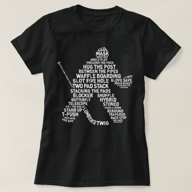 T-shirt Jeu de gardien de hockey sur glace Word Art Essent (Design devant)