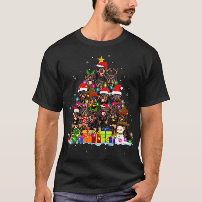 T-shirt Jeu de Noël Rottweiler Arbre de Noël Dons Chien (Devant)
