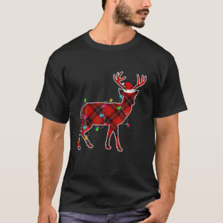 T-shirt Jeu de Noël Rouge Plaqué Lumières de Noël Cerf Ani