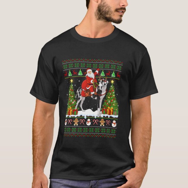T-shirt Jeu de Noël Sweater Ugly Père Noël Riding Great Da (Devant)