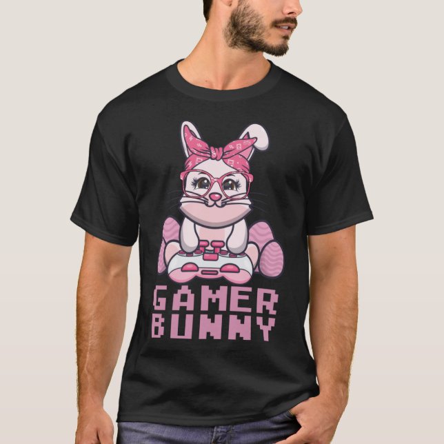 T-shirt jeu de pâques jeu vidéo jeux lapin oeufs chasse (Devant)