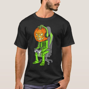 T-shirt Jeu Halloween Skeleton Jack-o'-lantern Gamer Boy