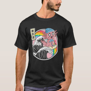 T-shirt Jeu heureux Axolotl Surf Kanagawa Wave Kawaii