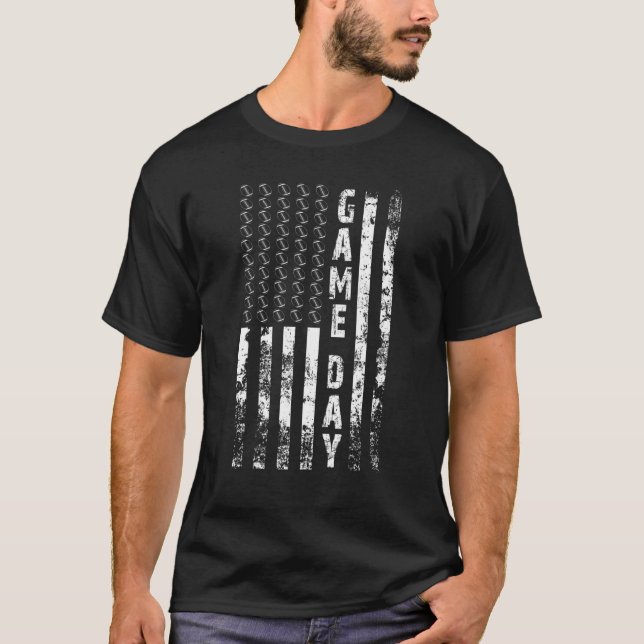 T-shirt Jeu Jour Avec Drapeau Américain Football Maman Pap (Devant)