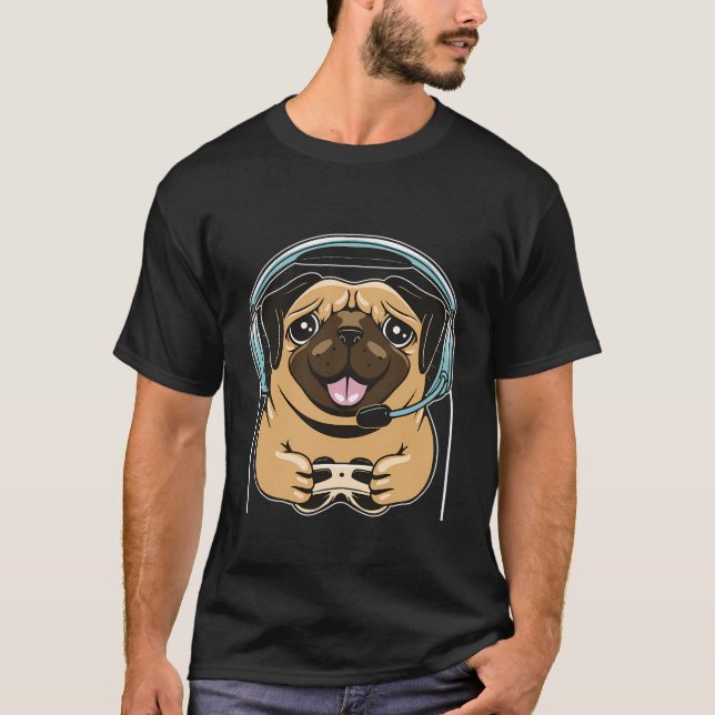 T-shirt Jeu Vidéo de chien de jeu mignon jeu Pc Ordinateur (Devant)