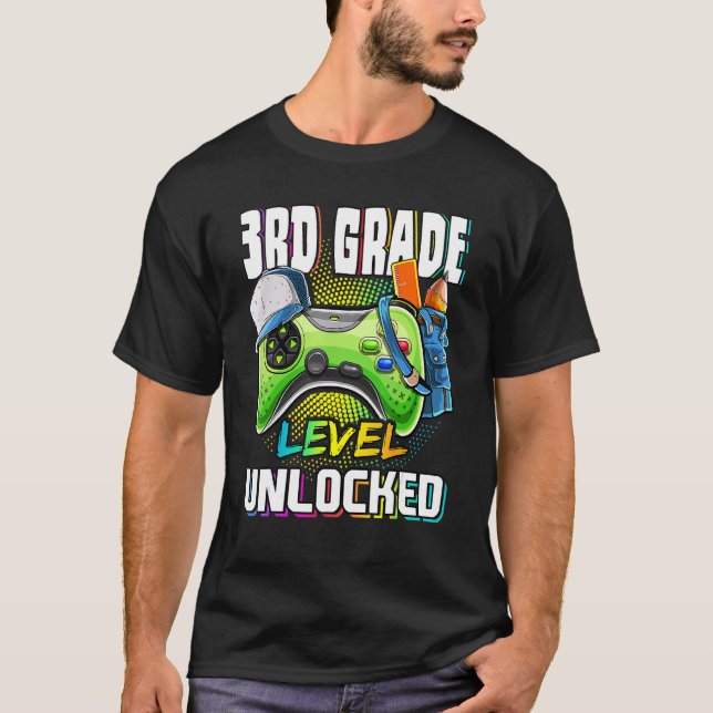 T-shirt Jeu vidéo déverrouillé de 3e année à l'école (Devant)