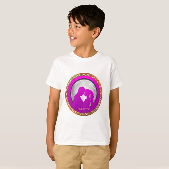 T-shirt Jeune couple rose silhouette s'embrasser (Devant entier)