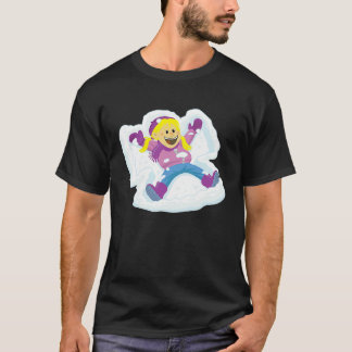 T-shirt Jeune Fille Faisant des Anges de Neige Hiver