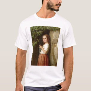T-shirt Jeune fille se tenant dans un tricot de porte,