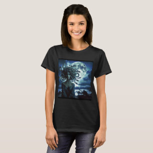 T-shirt Jeune jolie méduse par la lune et l'océan