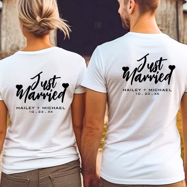 T-shirt Jeunes Mariés Couple de Nouveaux Mariés (just married newlywed couple white t-shirt)