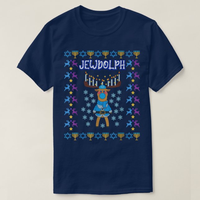 T-shirt Jewdolph Jewish Reindeer Hanukkiah Fun Ugly Hanukk (Design devant)